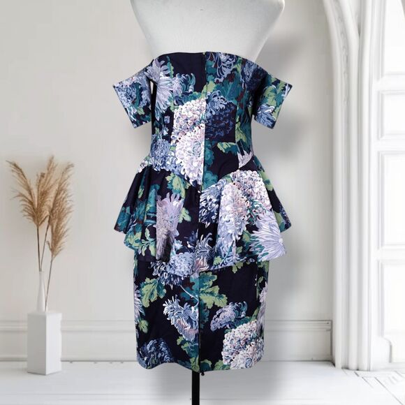 Vintage 90s Peplum Midi Dress Size 10 Blue Garden Party Off the Shoulder - Picture 5 of 16